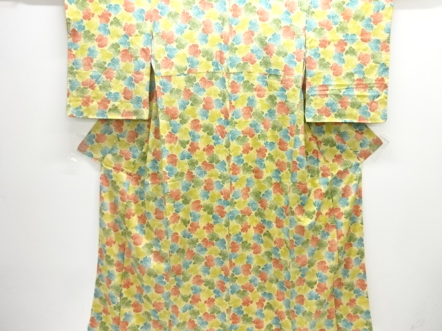 JAPANESE KIMONO / ANTIQUE  KIMONO / TAISHO ROMAN STYLE / SILK / KINSHA / LEAVES